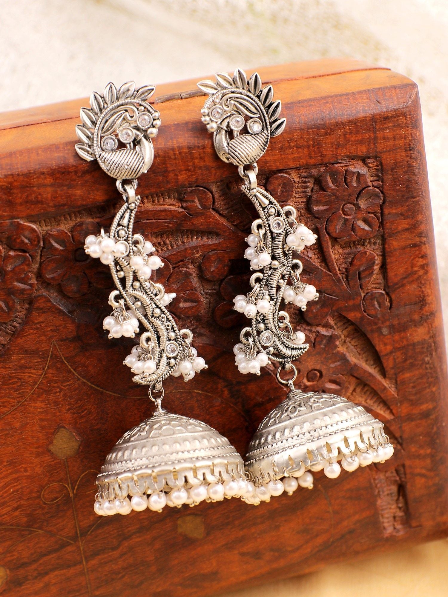 Shop Amrapali Oxidized Silver Jhumka Earrings Online in USA – Pure Elegance